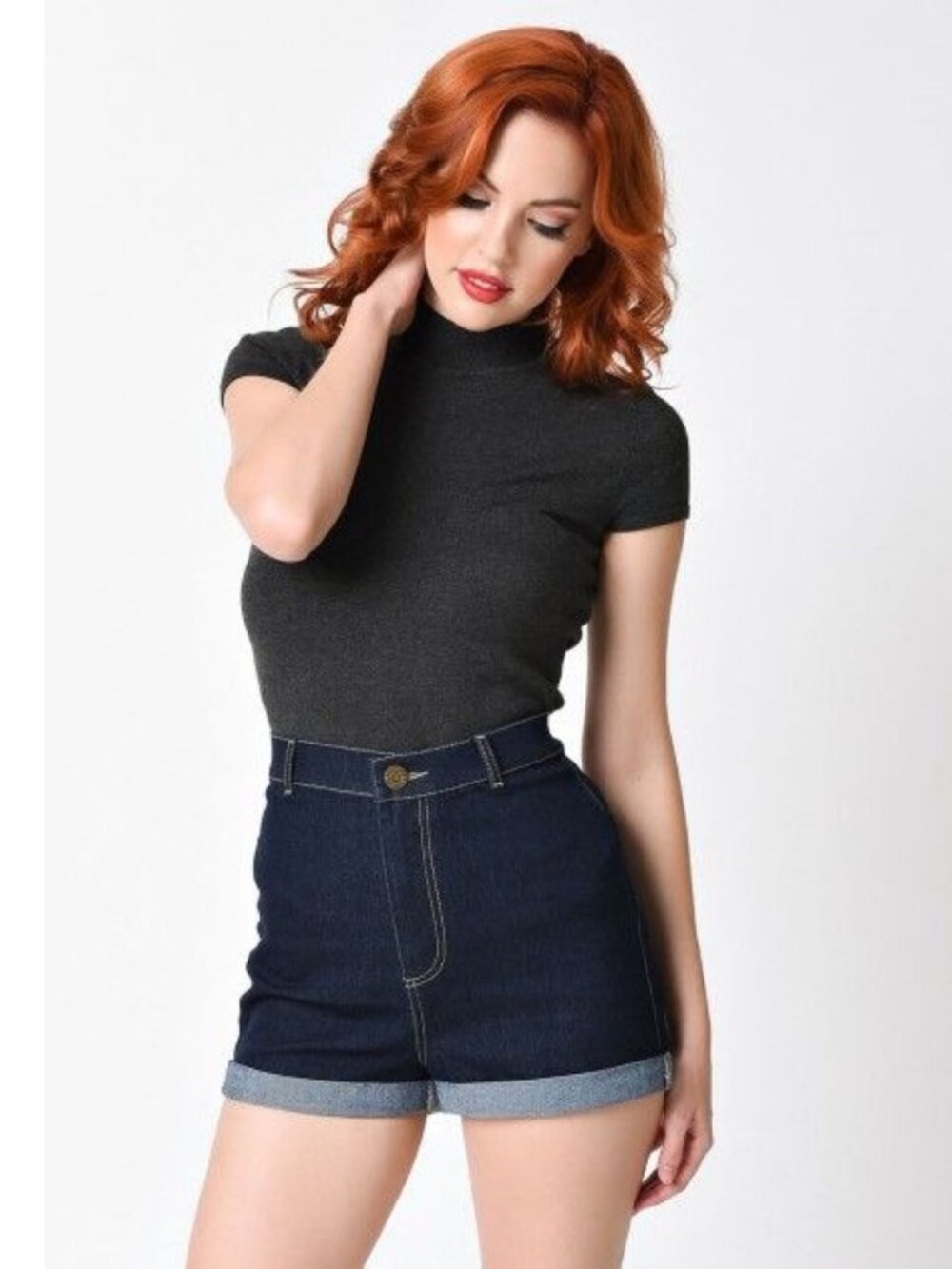 pin up Collectif Lily Denim Shorts size medium 8 rockabilly blue jeans